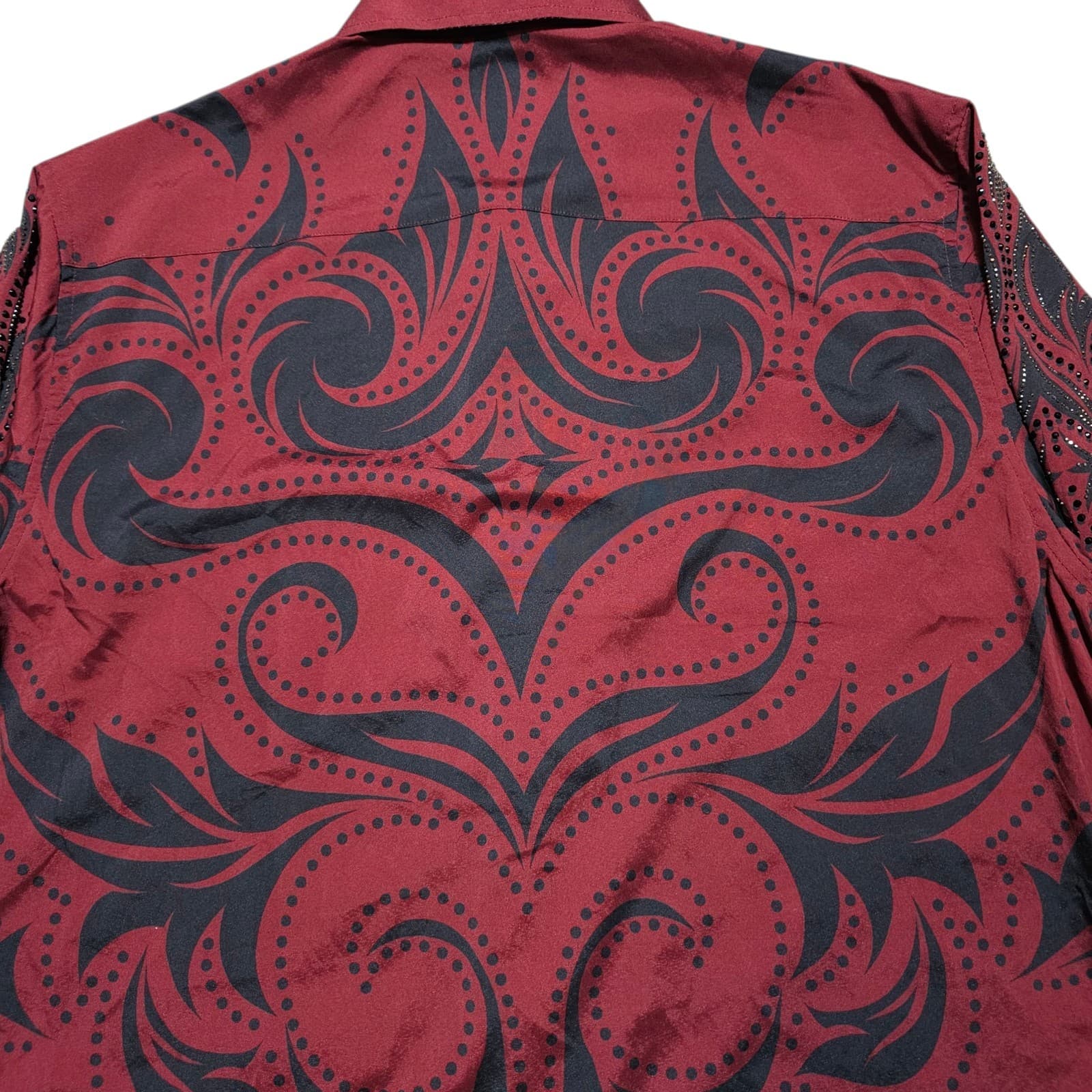 ​DeNiko XL Mens Beaded Button Down Shirt Red Black Filigree Luxury Modal Stretch - Thumbnail 6