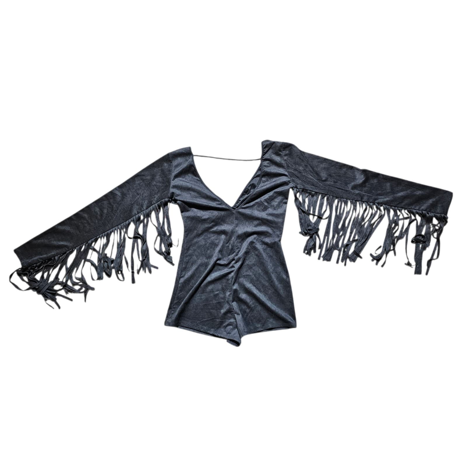Bear Dance Woman's Black Size Large Faux Suede Fringe Long Sleeve Western Romper - Thumbnail 3