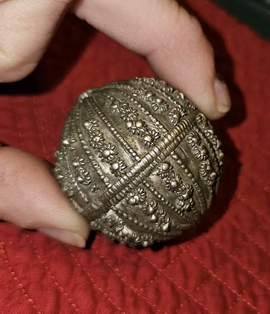 Antique Hand Crafted Metal Bedouin Ethnic Silver Bead Yemen, African Trade - Thumbnail 6