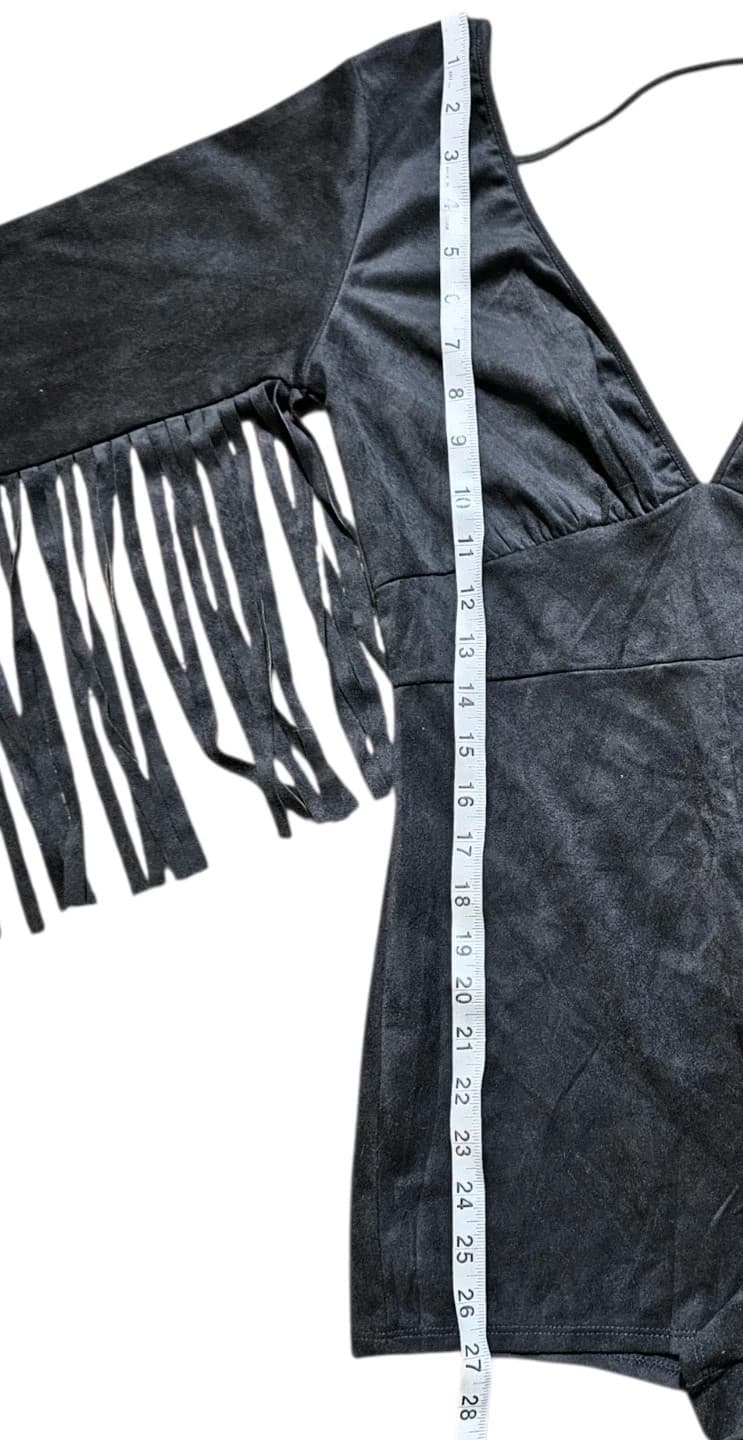 Bear Dance Woman's Black Size Large Faux Suede Fringe Long Sleeve Western Romper - Thumbnail 7