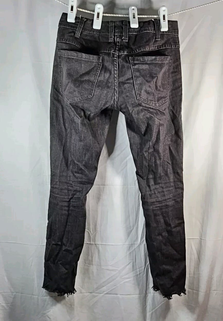 Free People Jeans Womens 25 Black Fade Stretch Midrise Skinny Distressed Raw Hem - Thumbnail 6