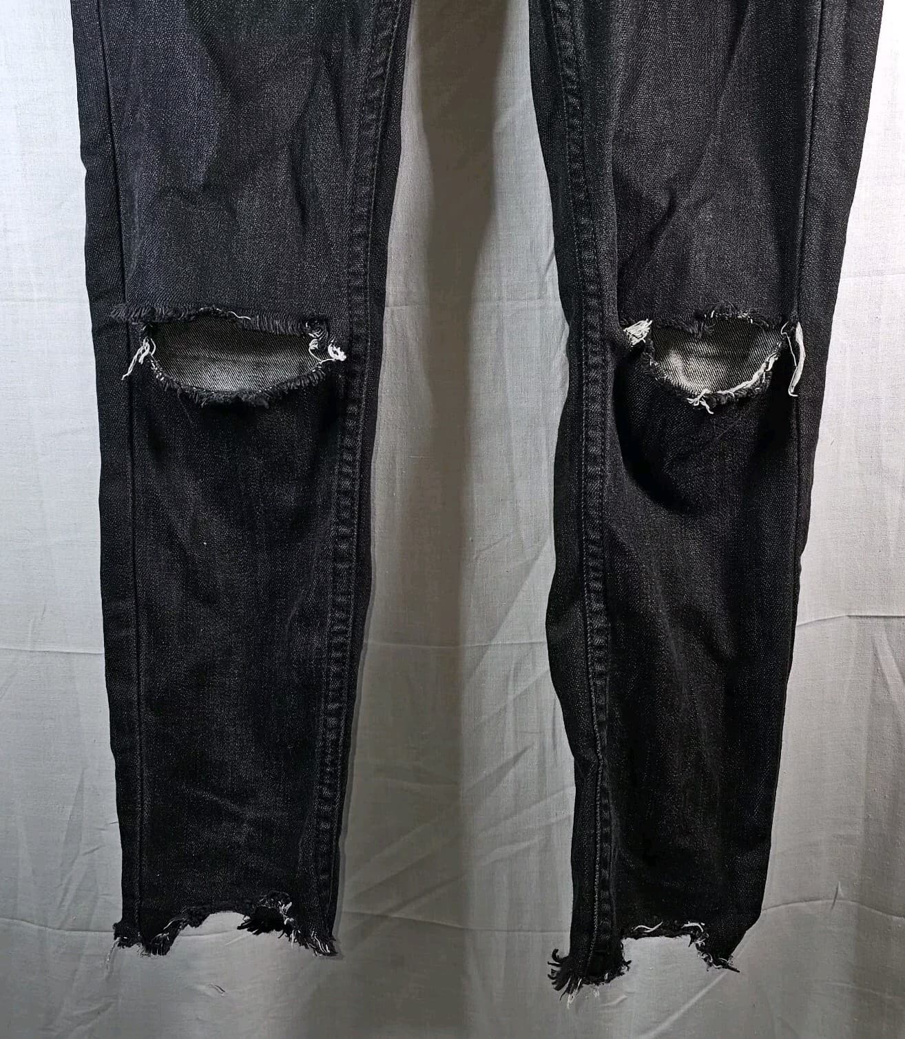 Free People Jeans Womens 25 Black Fade Stretch Midrise Skinny Distressed Raw Hem - Thumbnail 3