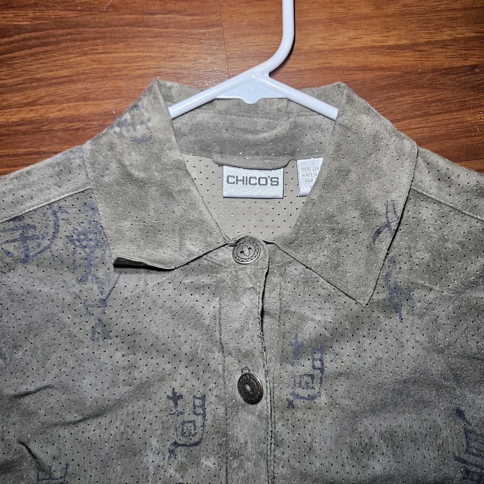 Chicos 100% Leather Button Up Japanese Print - Thumbnail 2