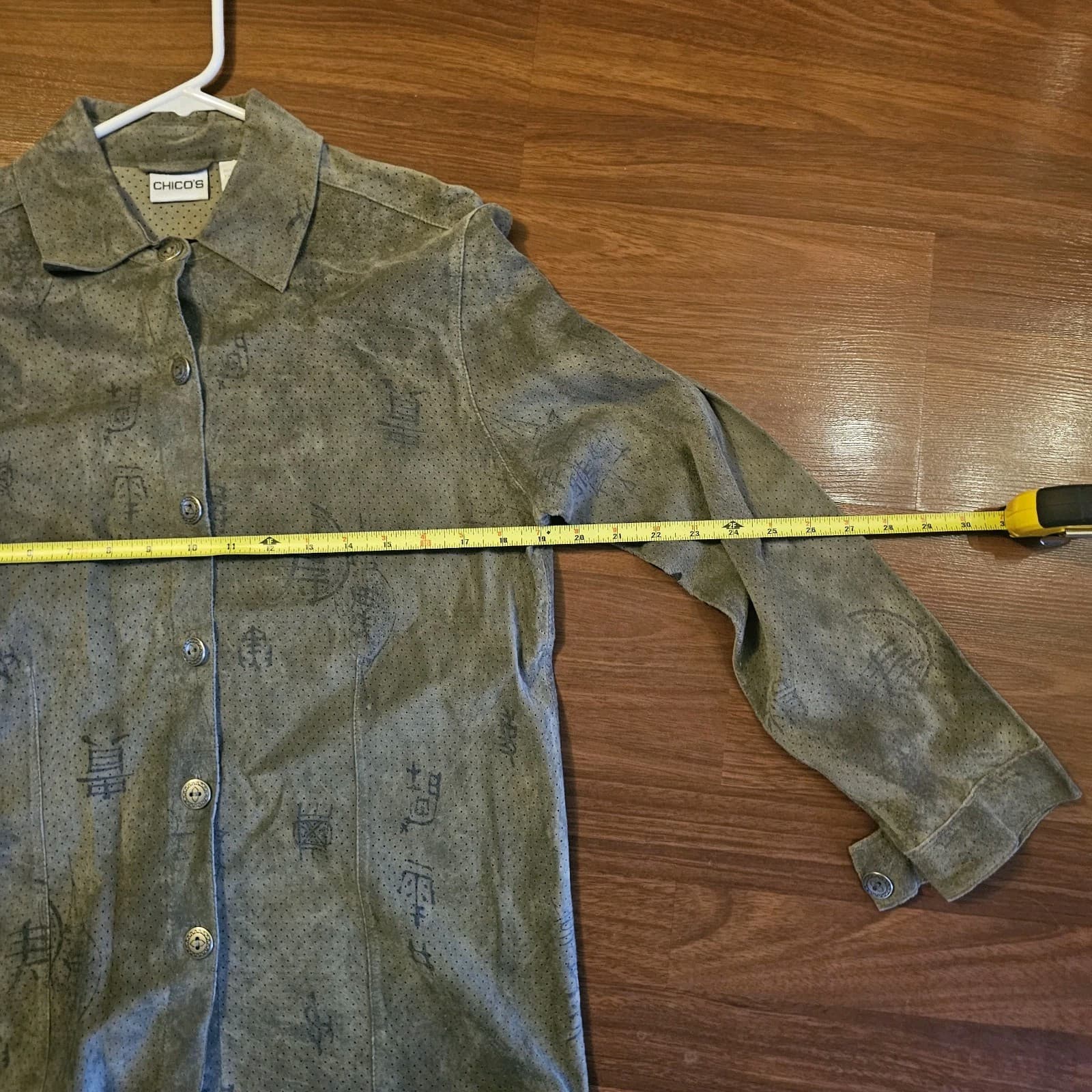 Chicos 100% Leather Button Up Japanese Print - Thumbnail 14