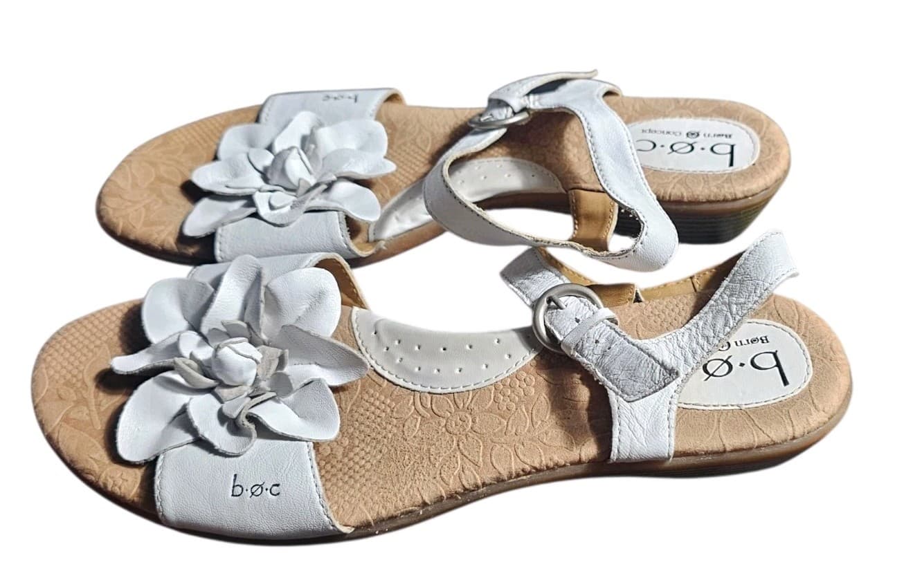 B.O.C. Born Concept Estella White Leather Floral Wedge Sandals Womans Size 10 - Thumbnail 5