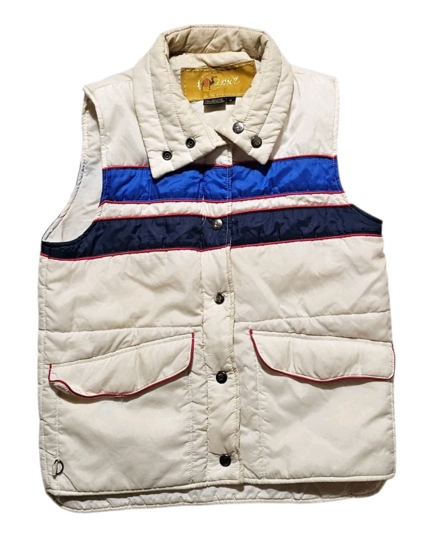 Vintage Camel White Blue And Red Men’s Puffer Vest Size Small