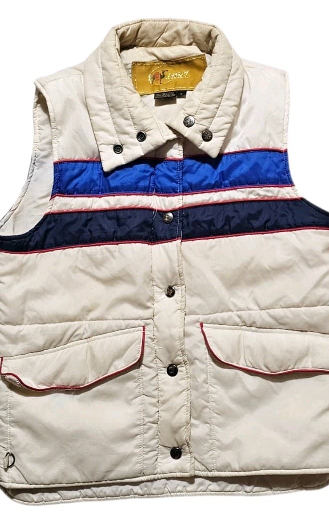 Vintage Camel White Blue And Red Men’s Puffer Vest Size Small - Thumbnail 2