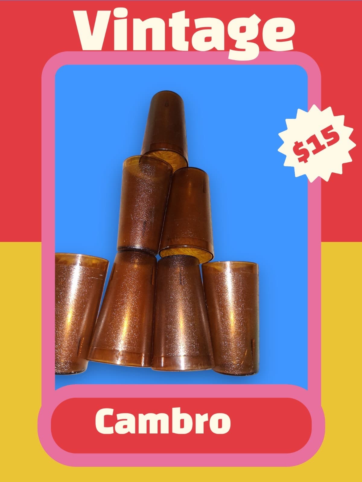 Cambro Vintage Brown Plastic Cups