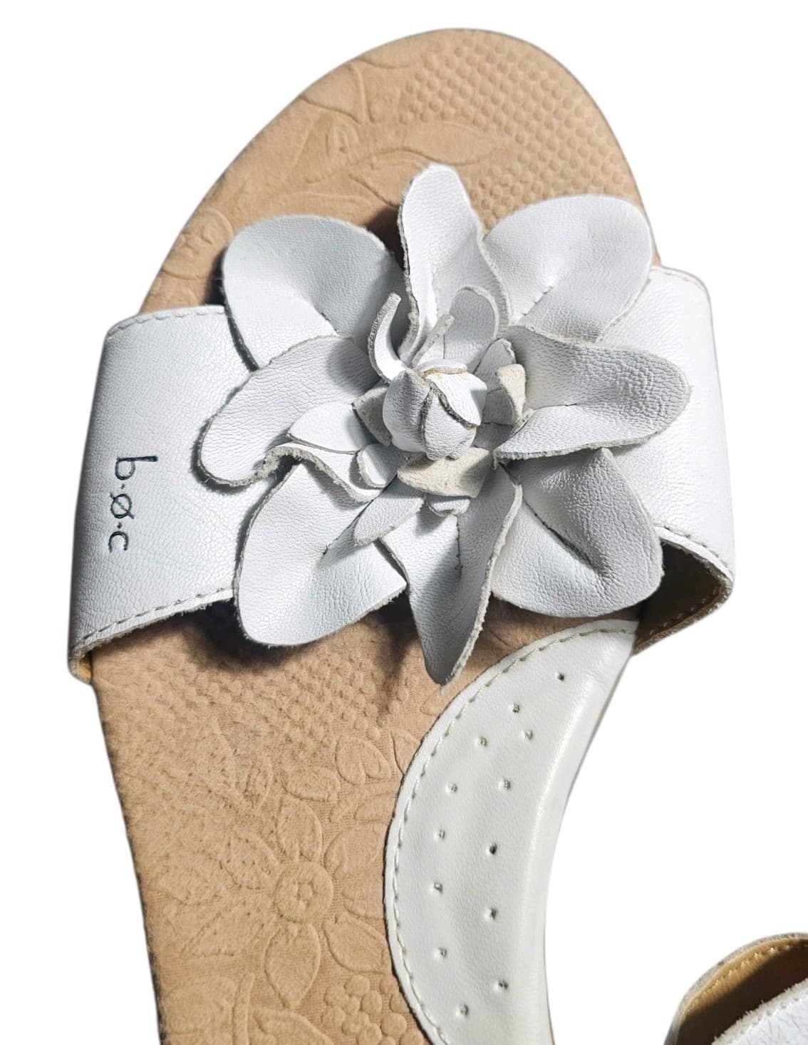 B.O.C. Born Concept Estella White Leather Floral Wedge Sandals Womans Size 10 - Thumbnail 7