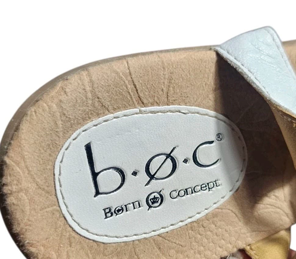 B.O.C. Born Concept Estella White Leather Floral Wedge Sandals Womans Size 10 - Thumbnail 9
