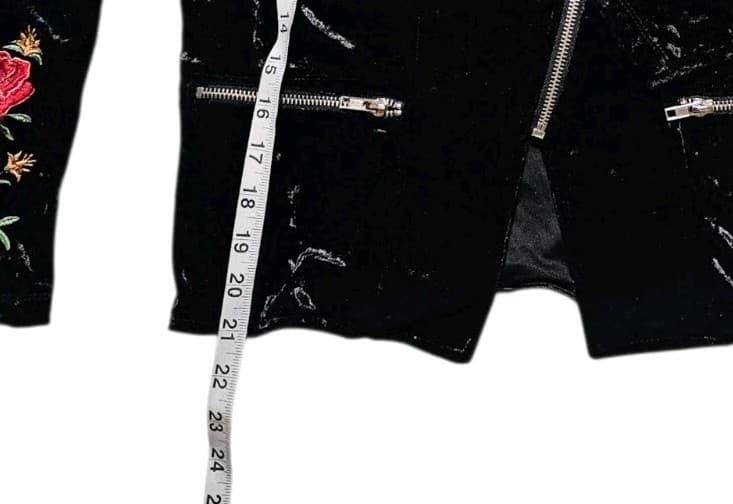 Coco Crushed Velvet Moto Jacket Women Juniors L Black Floral Embroidered Disney - Thumbnail 7