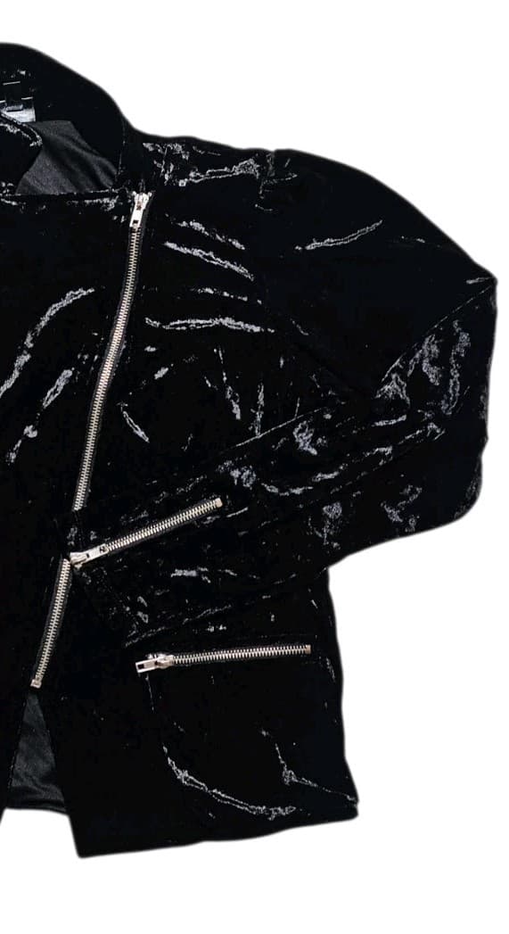 Coco Crushed Velvet Moto Jacket Women Juniors L Black Floral Embroidered Disney - Thumbnail 4