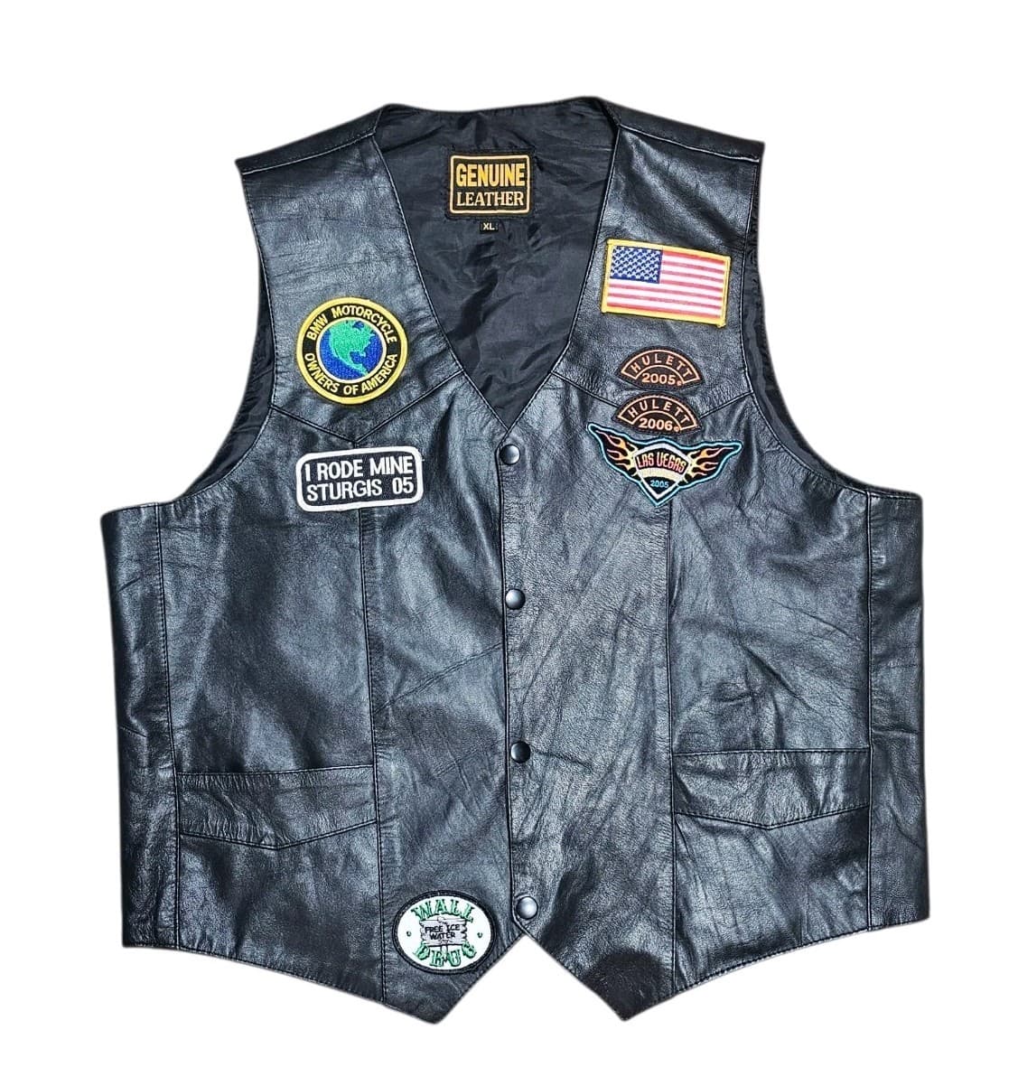 Womens Genuine Leather Motorcycle Biker Vest With Patches Size Xl