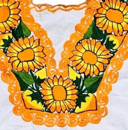 Vintage Mexican Embroidered Sleeveless Sunflower Blouse Womans Size Xl - Thumbnail 3