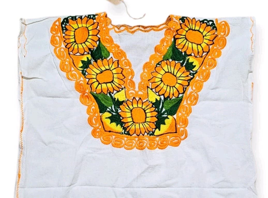 Vintage Mexican Embroidered Sleeveless Sunflower Blouse Womans Size Xl - Thumbnail 2