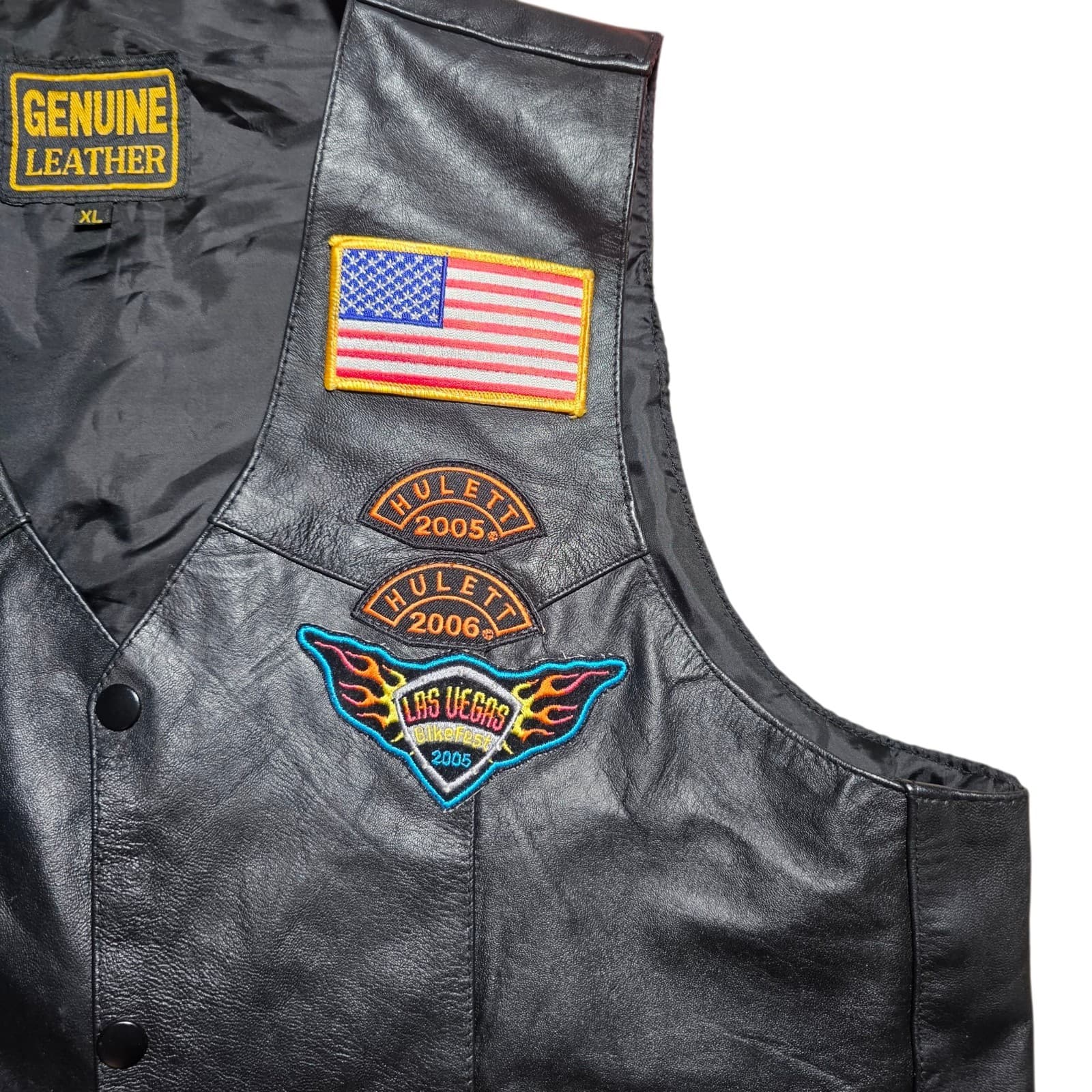 Womens Genuine Leather Motorcycle Biker Vest With Patches Size Xl - Thumbnail 3