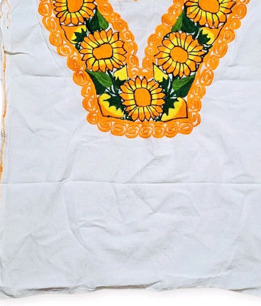Vintage Mexican Embroidered Sleeveless Sunflower Blouse Womans Size Xl - Thumbnail 4