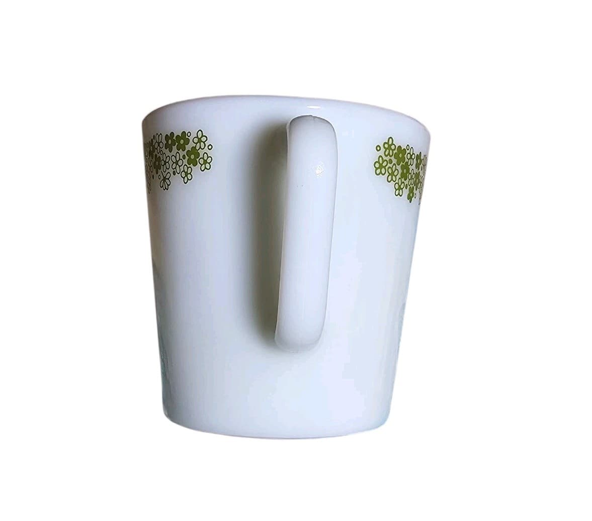 Vintage 70's Pyrex Coffee Mug Diagonal Handle Ceramic Cup Spring Flowers Green - Thumbnail 5