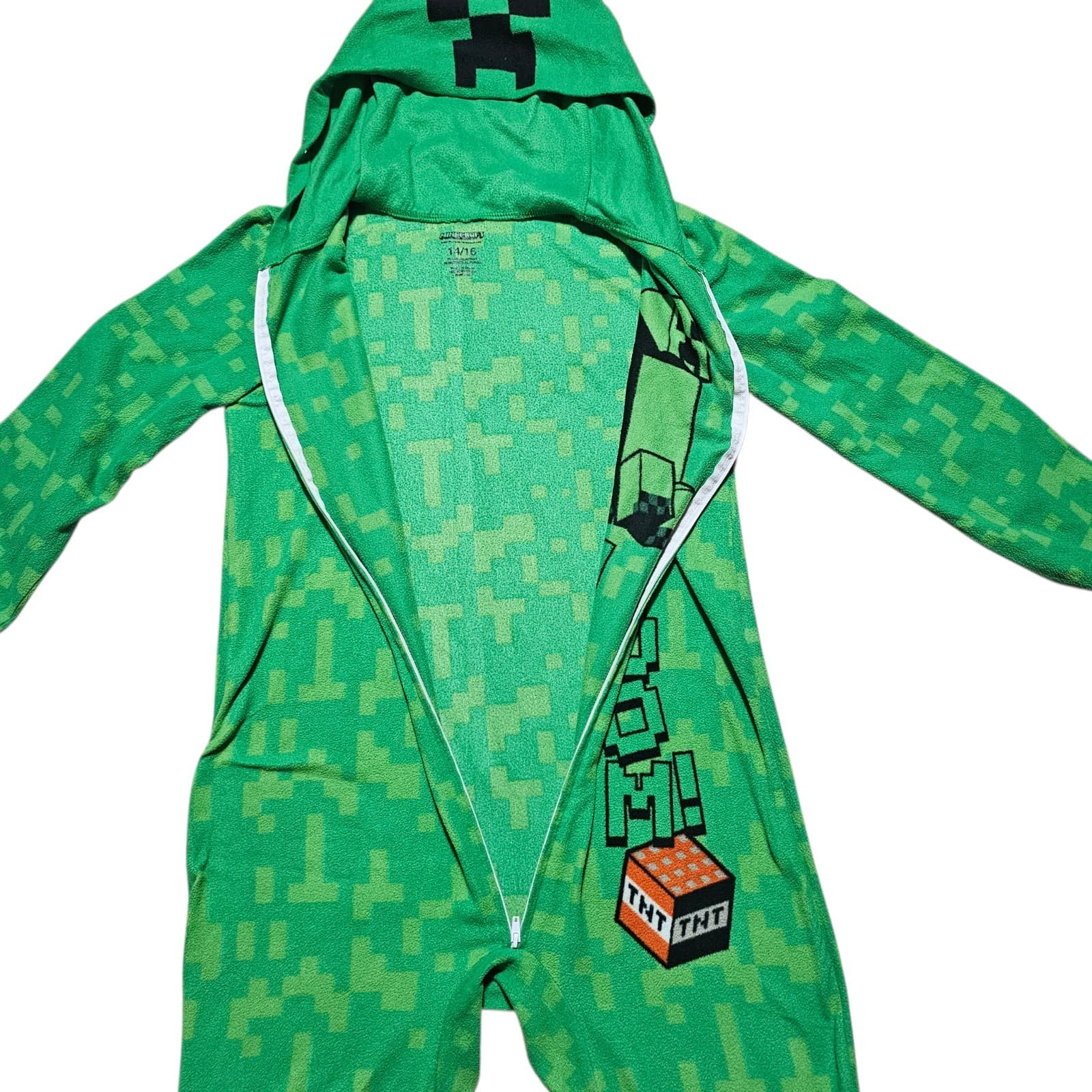Minecraft One Piece Pajamas Creeper Union Suit Boy Girl Sleeper Size 14/16 - Thumbnail 7