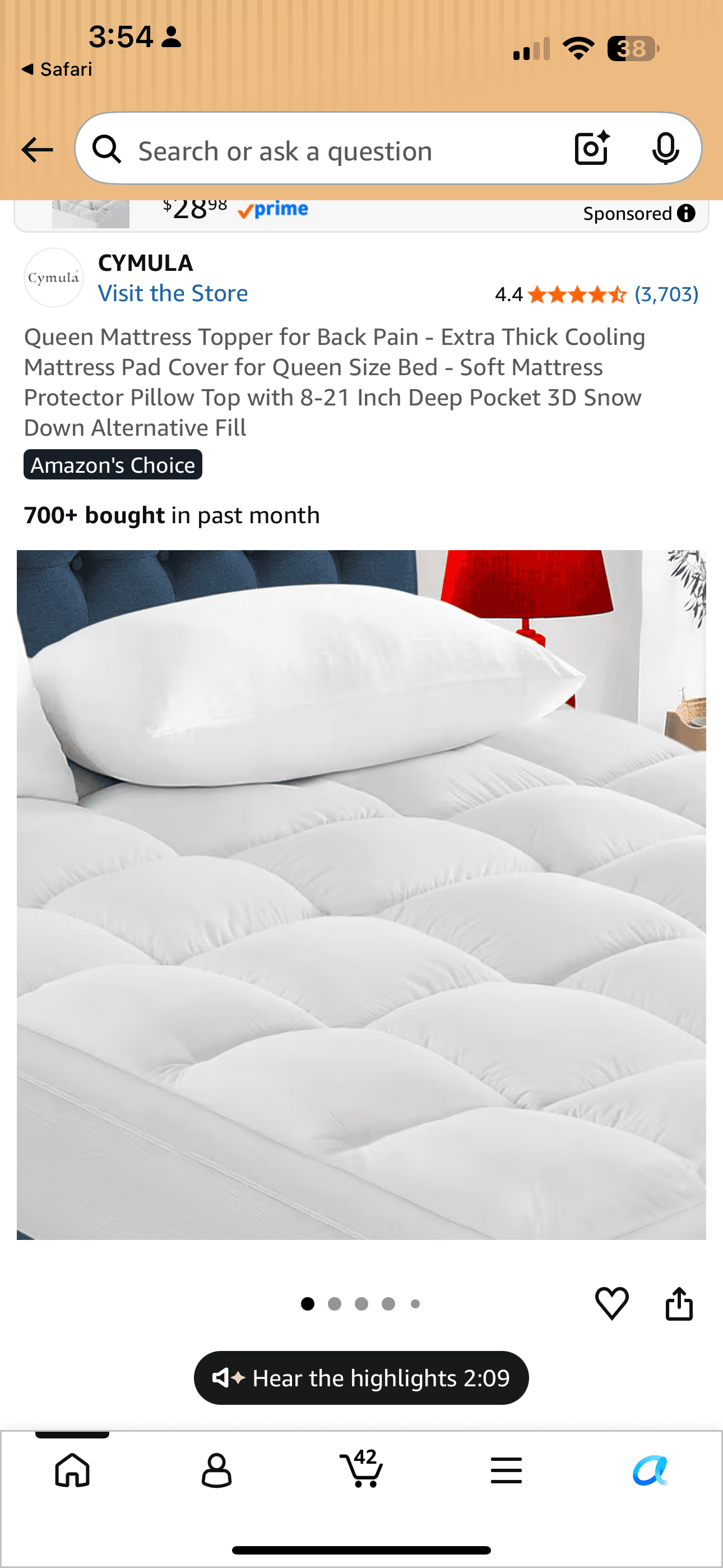 CYMULA Queen Mattress Topper Cooling Pad