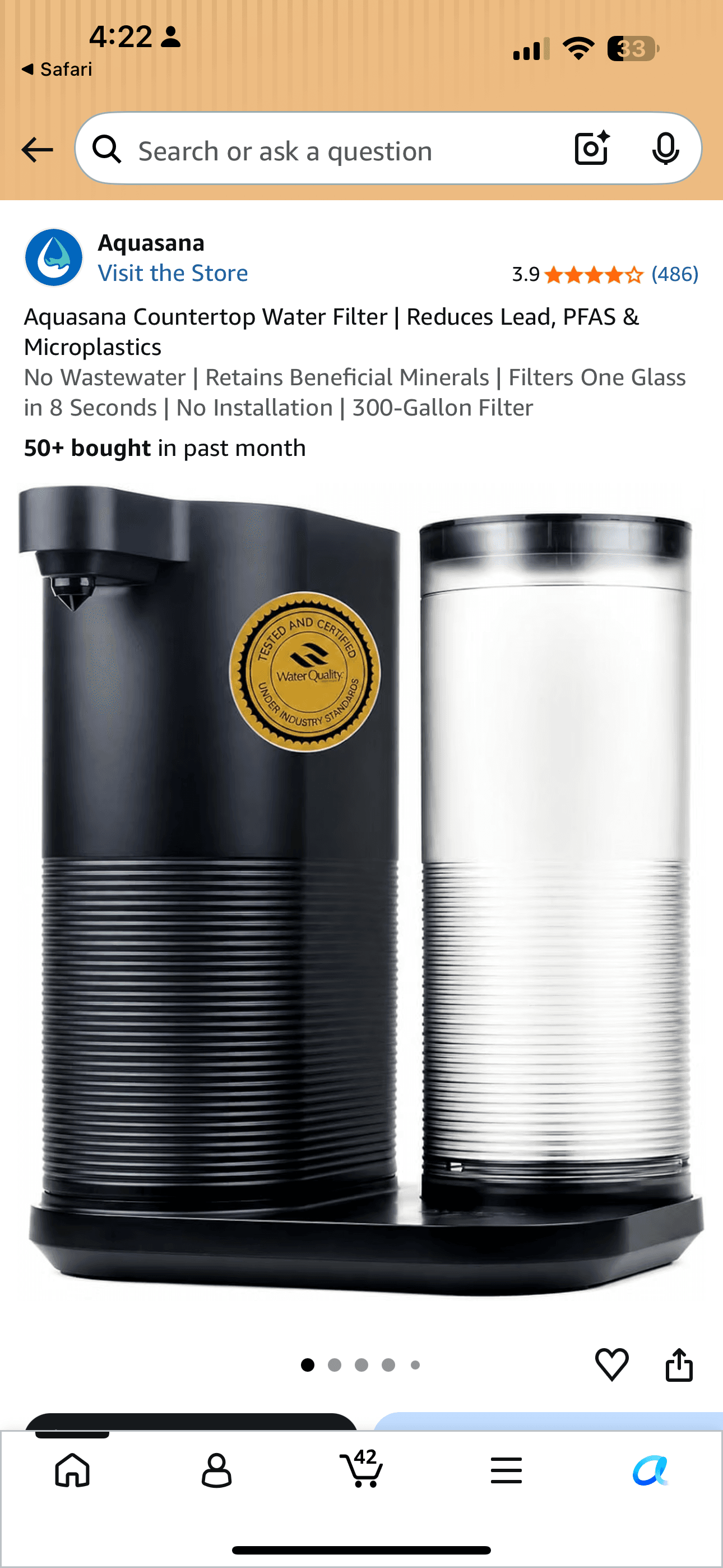 Aquasana Countertop Water Filter 300-Gallon Capacity
