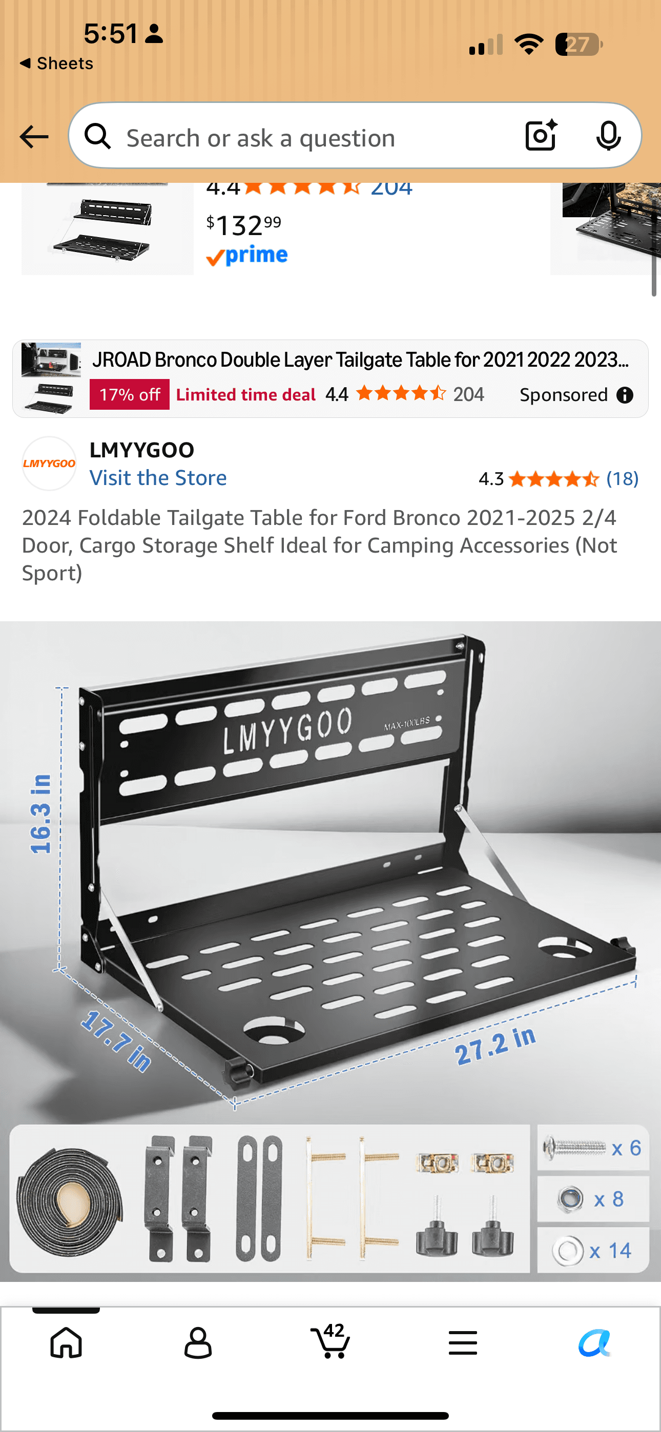 LMYYGO Foldable Tailgate Table for Ford Bronco 2021-2025