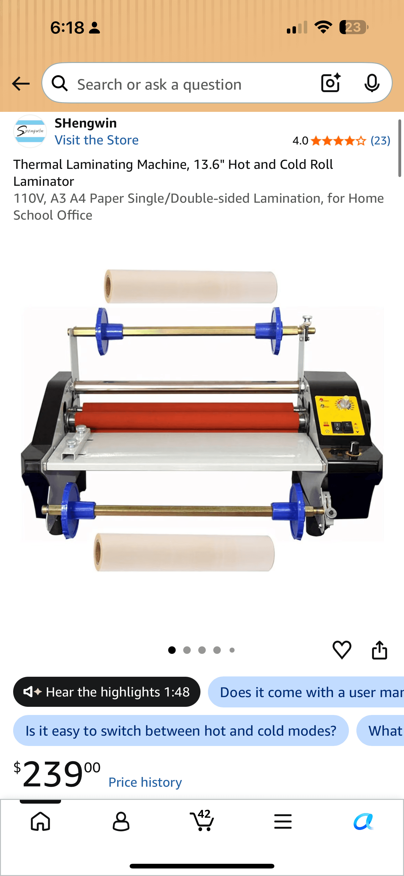 SHengwin Thermal Laminating Machine 13.6" Hot Cold Roll