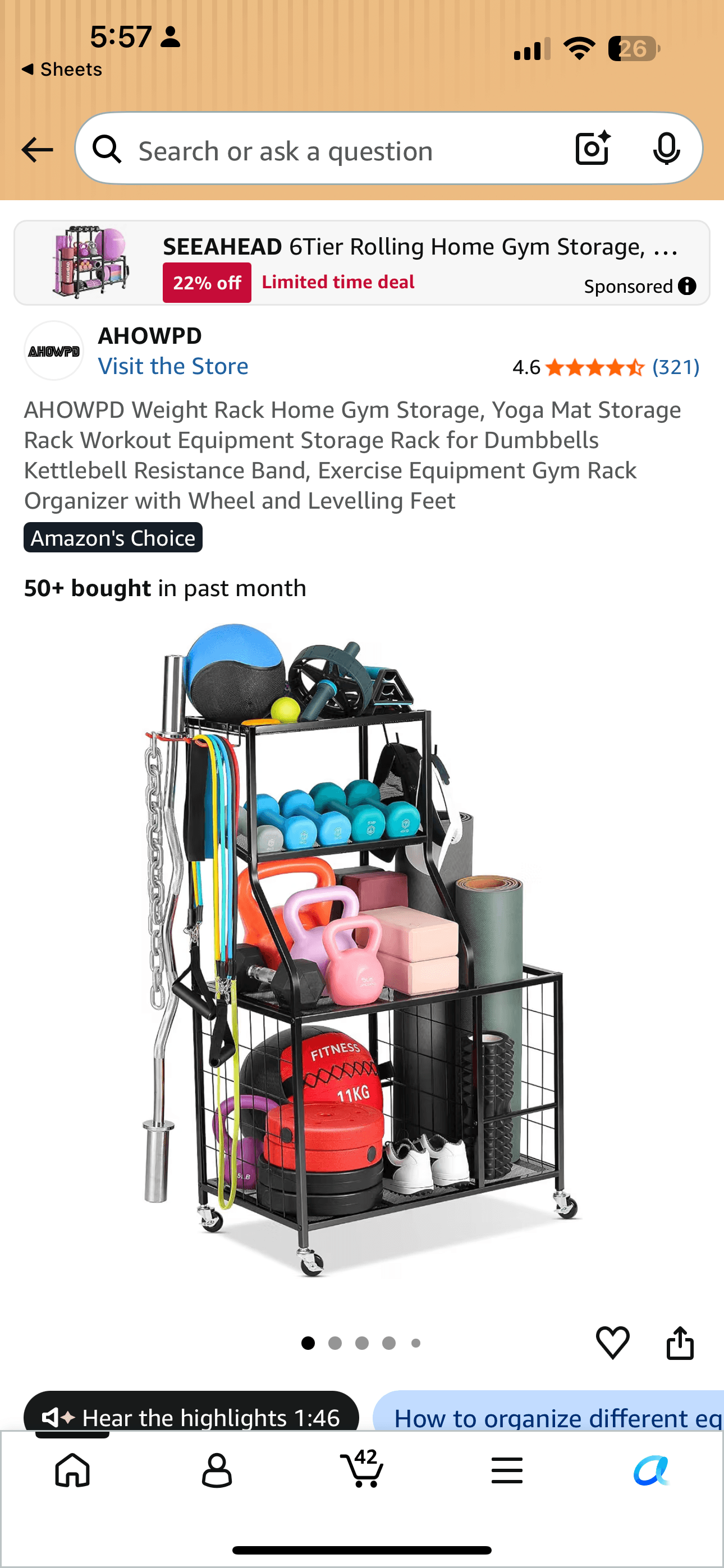 AHOWPD Home Gym Storage Rack with Wheels