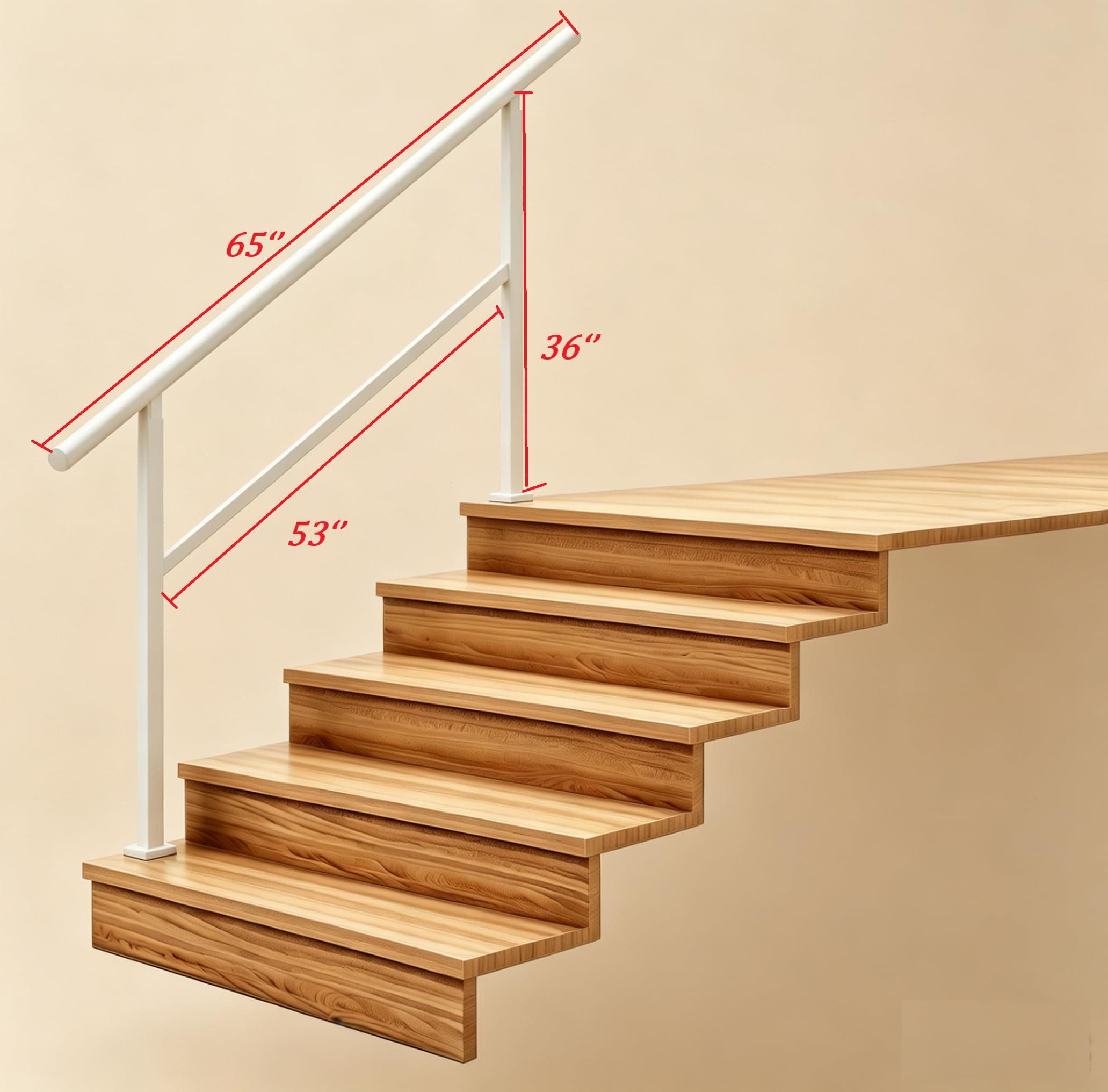 Metty Metal Q350 White-Straight 5 Step Stair Handrail Railing Kit - Thumbnail 2