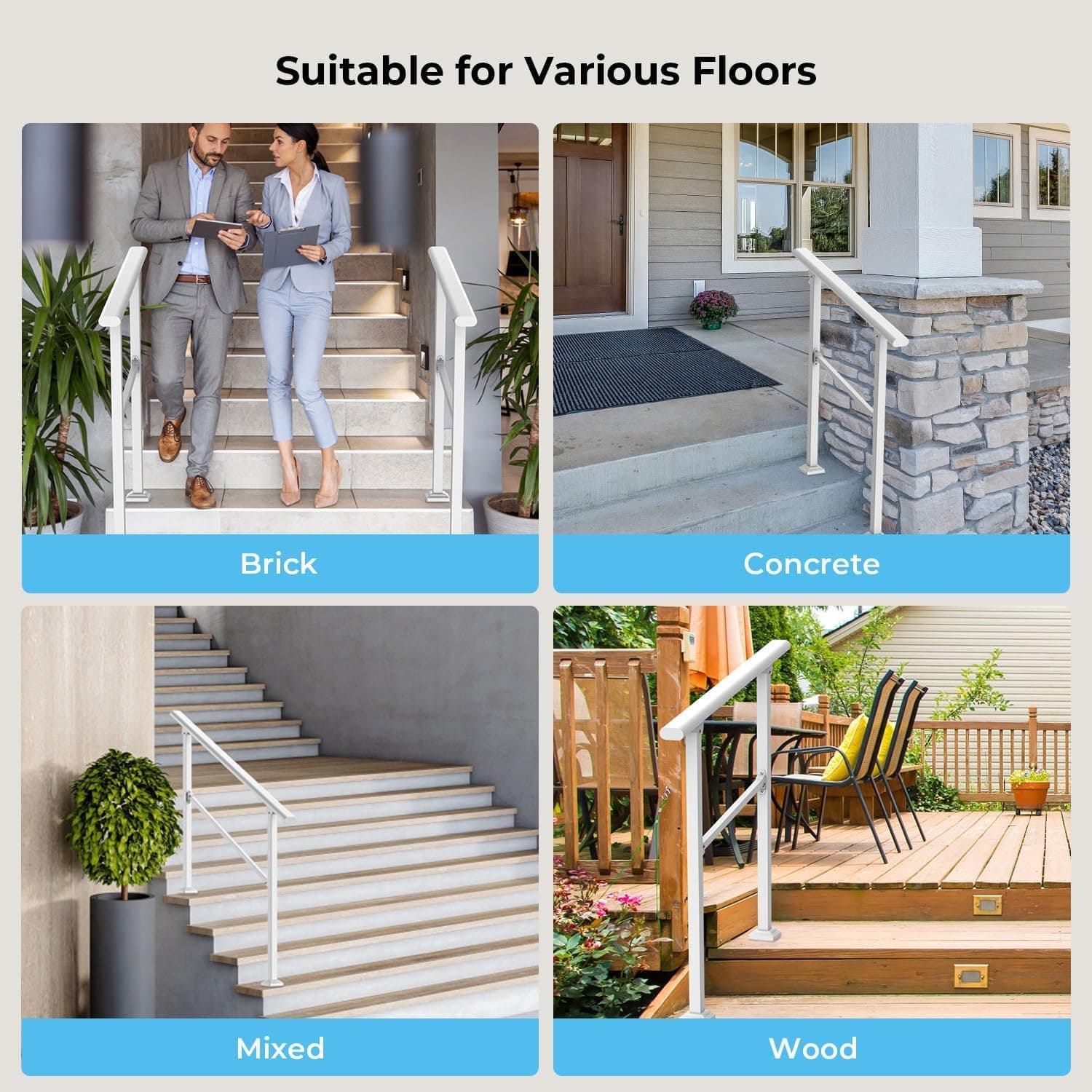 Metty Metal Q350 White-Straight 5 Step Stair Handrail Railing Kit - Thumbnail 8