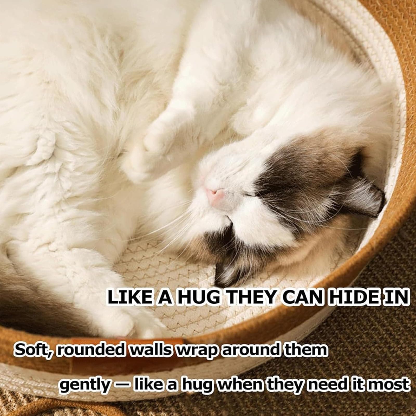 FHKPET Stimuli Handwoven Large Cat Basket Rope Cotton Round Boho Catbed - Thumbnail 4