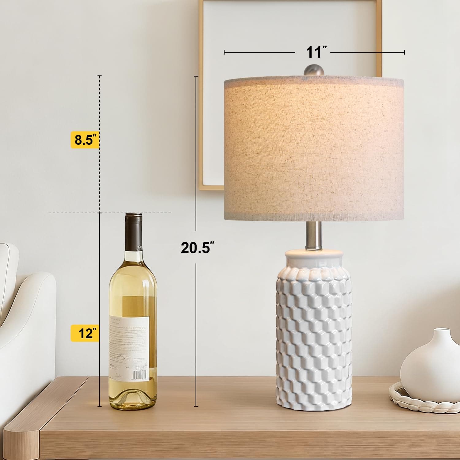 USumkky 20.5" White Modern Ceramic Bedside Lamps Set of 2 Small Table Lamp - Thumbnail 4