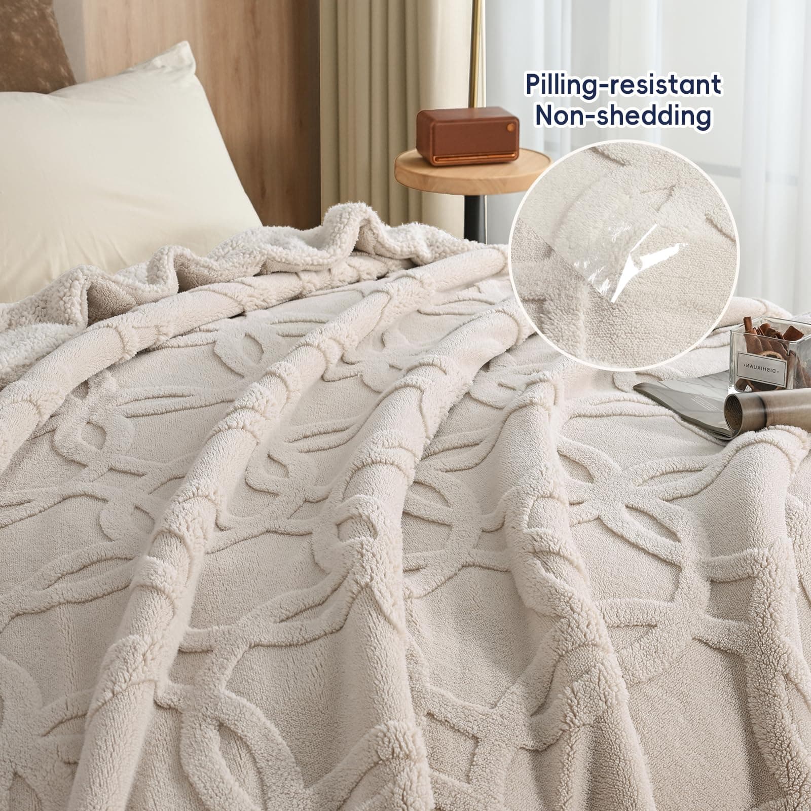 PHF Sherpa Fleece Blanket King Size 108" x 90" Oak - Thumbnail 5
