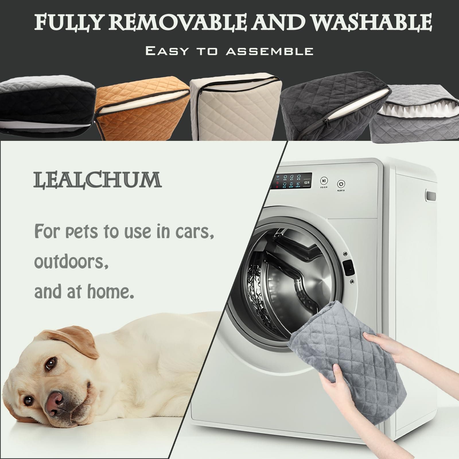 Lealchum Dog Booster Car Seat for Small/Medium Dogs 6in Memory Foam Black/Grey - Thumbnail 5