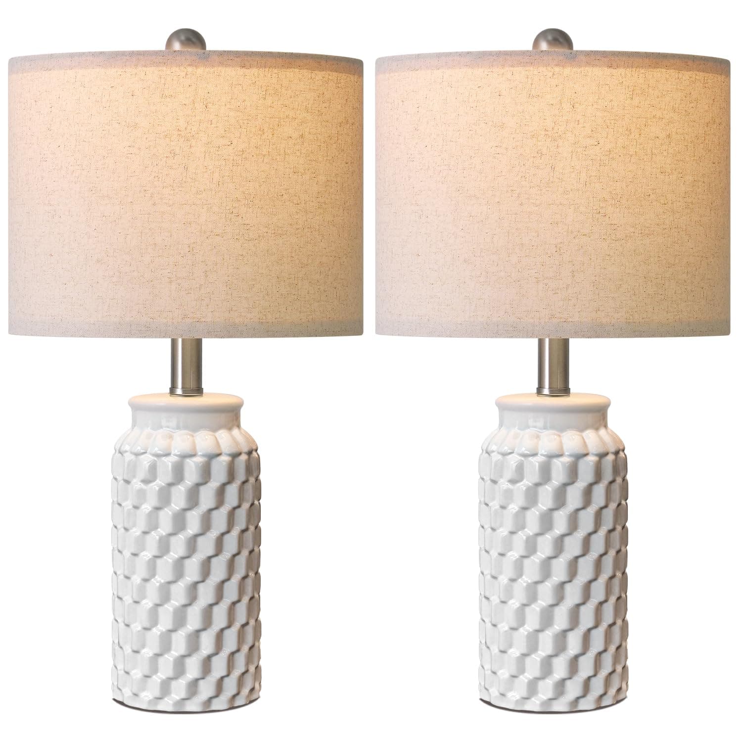USumkky 20.5" White Modern Ceramic Bedside Lamps Set of 2 Small Table Lamp - Thumbnail 8