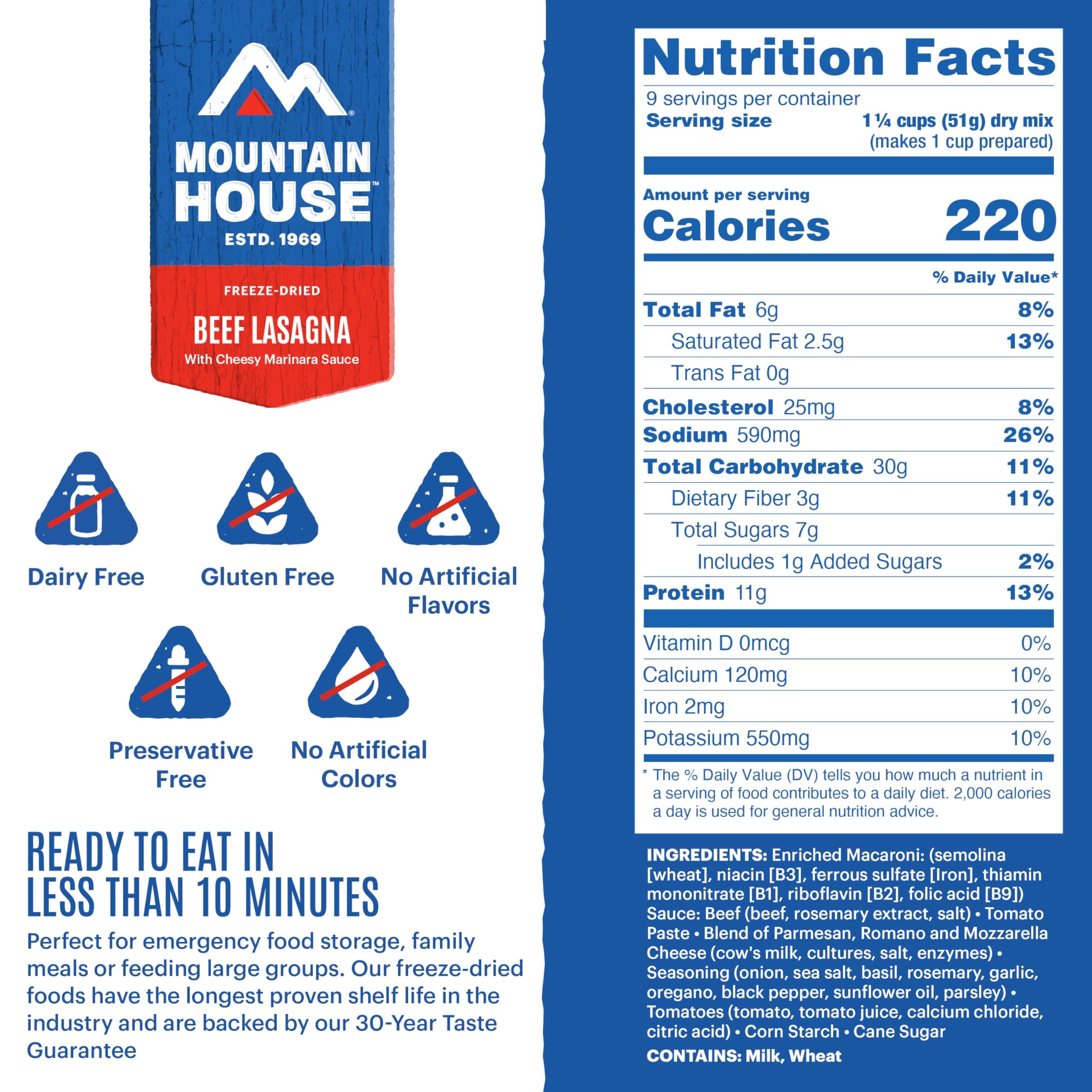 Mountain House Beef Lasagna Freeze-Dried Food 9 Servings 30-Year Shelf Life - Thumbnail 2