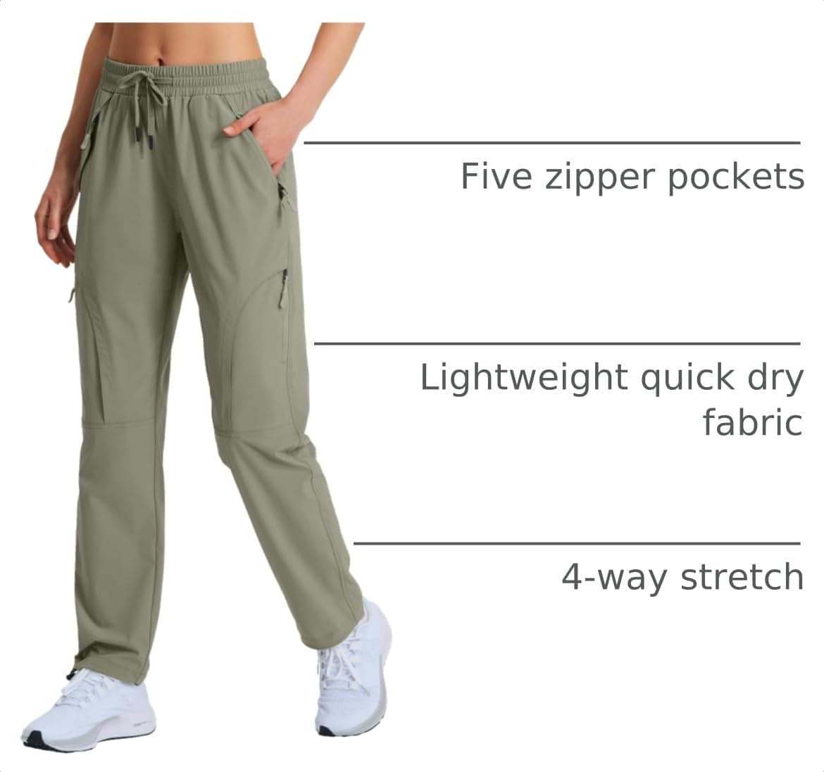 Hugut Women's Hiking Pants Quick Dry Lightweight Cargo Pants UPF 50 Grey Sage - Thumbnail 4
