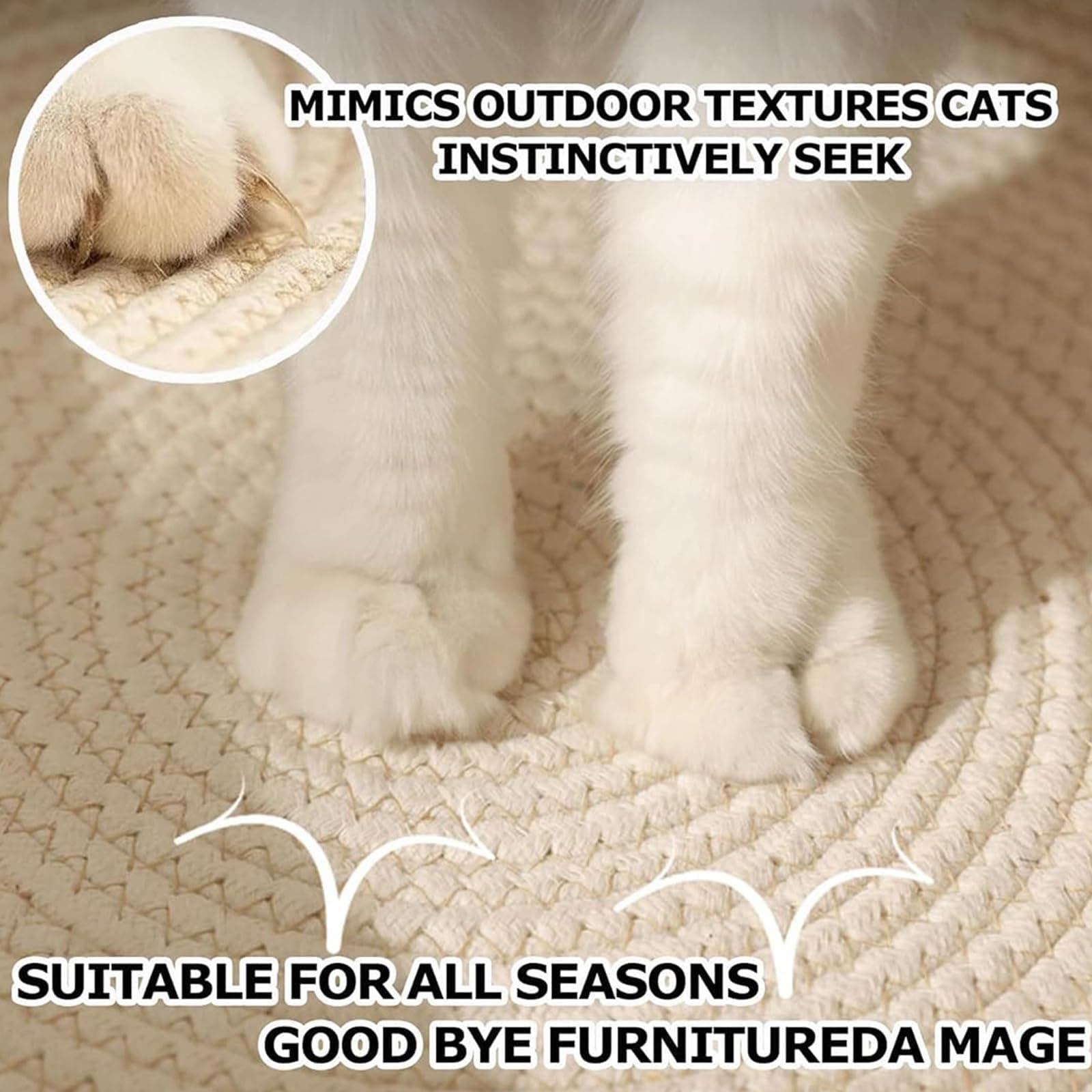 FHKPET Stimuli Handwoven Large Cat Basket Rope Cotton Round Boho Catbed - Thumbnail 5