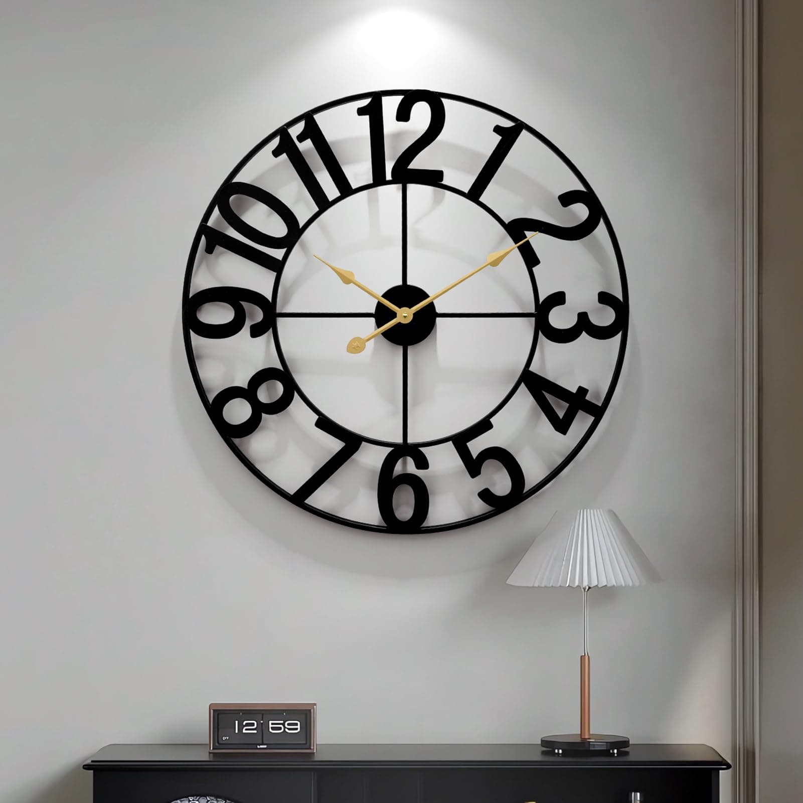 HEBOIX Digital Silent Black Wall Clock 24 Inch Battery Operated - Thumbnail 9