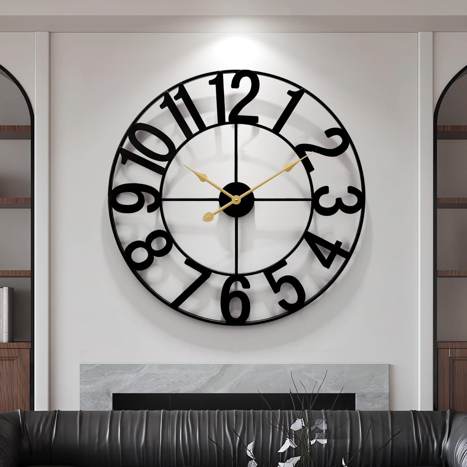 HEBOIX Digital Silent Black Wall Clock 24 Inch Battery Operated