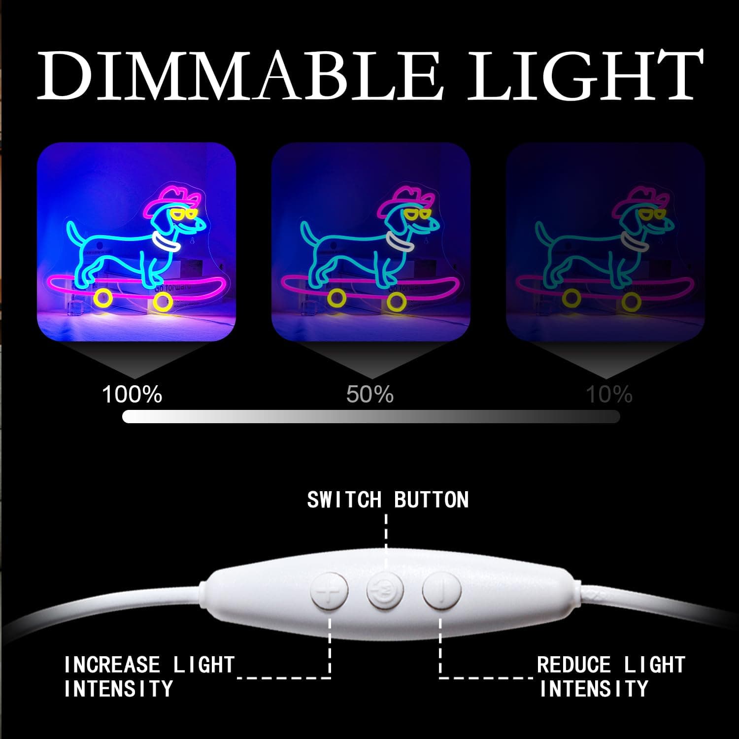 Lucunstar Dachshund Skateboard Neon Sign USB LED Light Wall Decor - Thumbnail 5