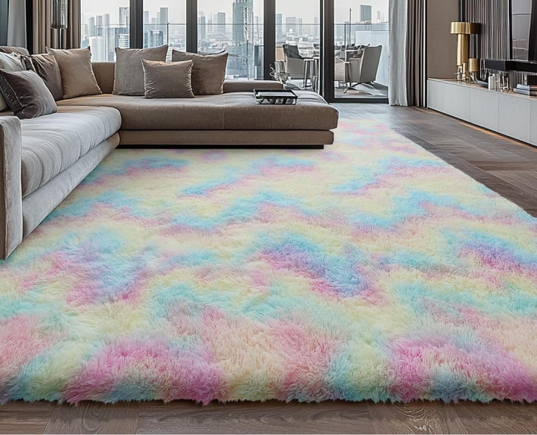 IR Imperial Rooms 8x10 Area Rug Rainbow Shag Fluffy Soft Plush Washable