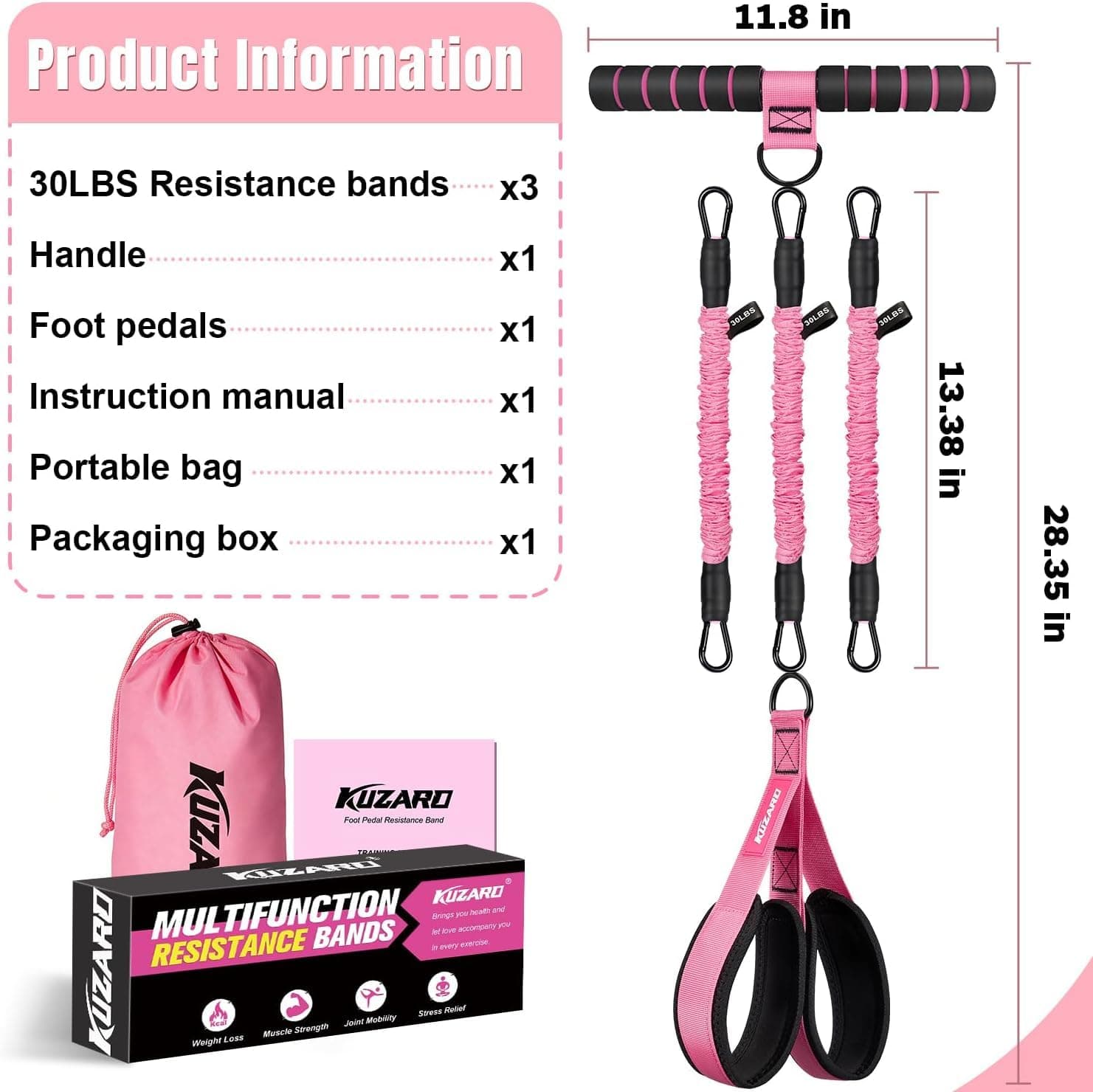 KUZARO Foot Pedal Resistance Band with Handle 3 Tube for Abs Waist Arm Leg - Thumbnail 7