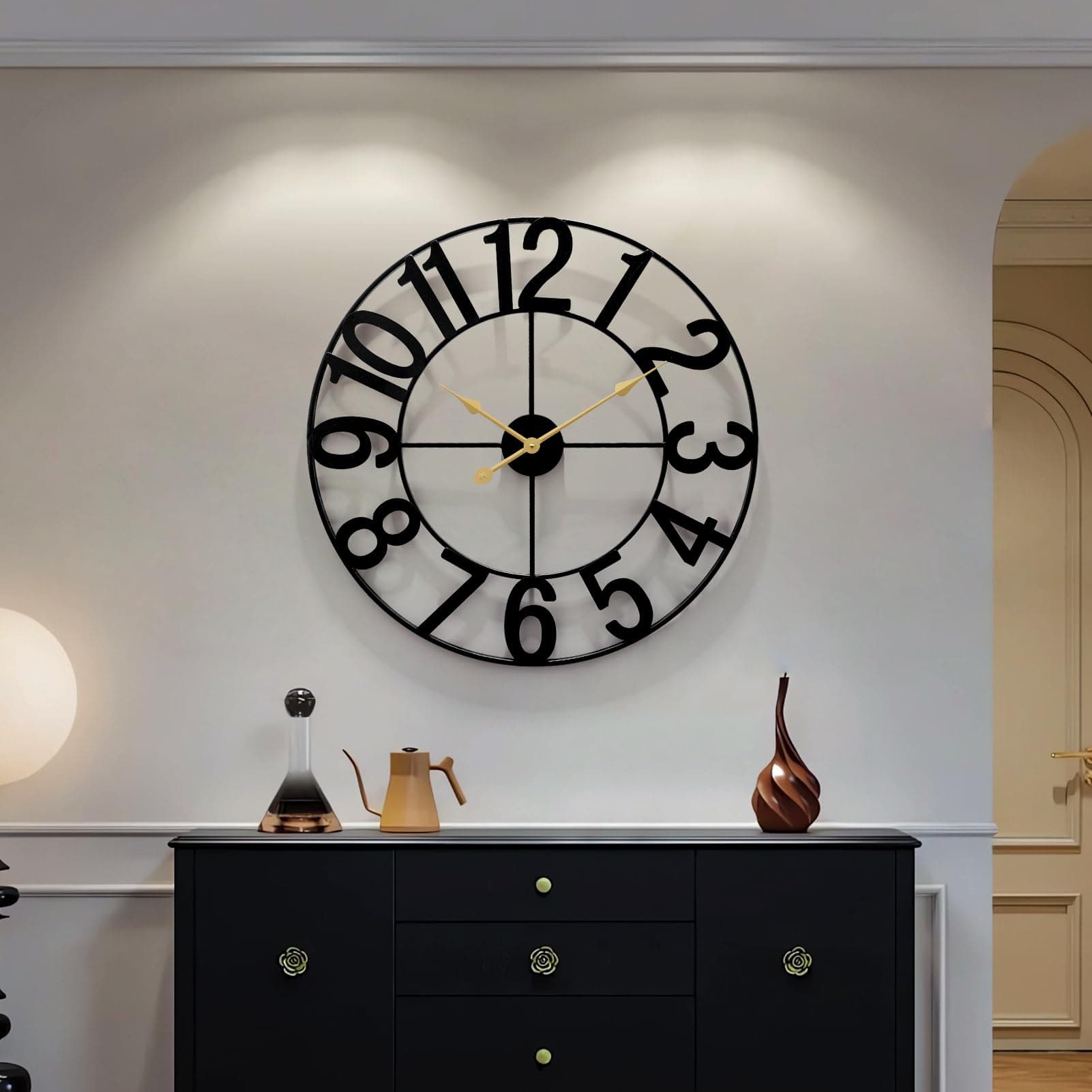 HEBOIX Digital Silent Black Wall Clock 24 Inch Battery Operated - Thumbnail 8