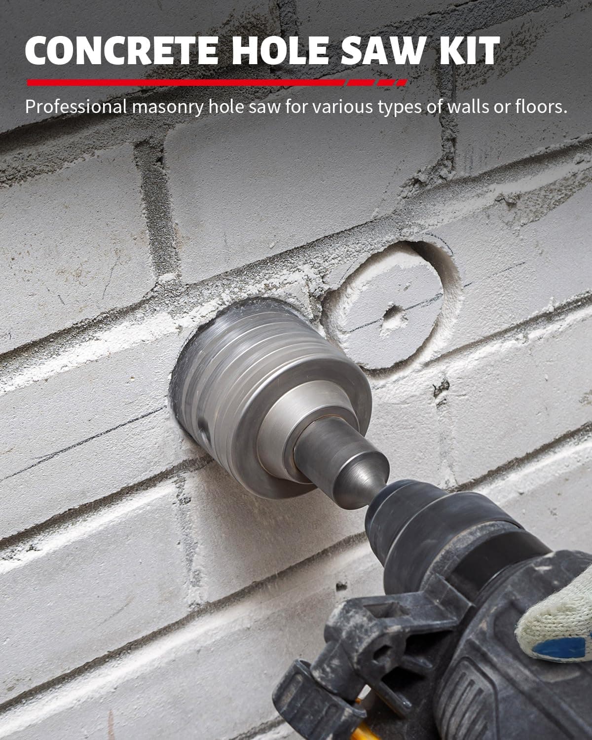 DAYDOOR 6-Piece Concrete Hole Saw Kit SDS Plus 1-9/16" 2-9/16" 3-1/8" 4" 5" - Thumbnail 2