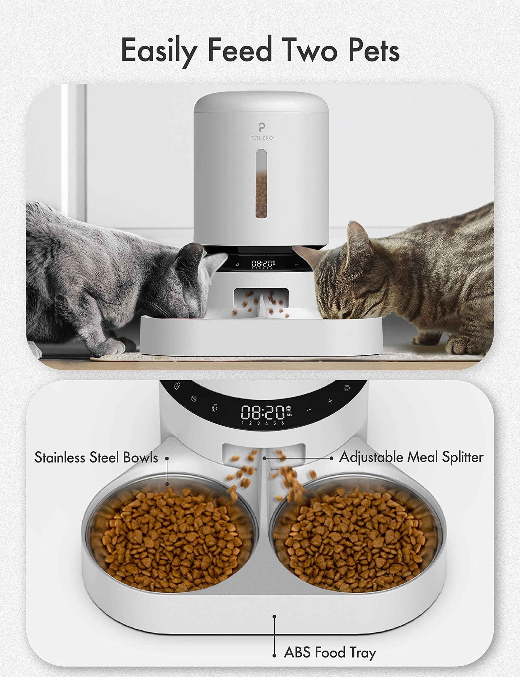 PETLIBRO PLAF103-DT 5L Automatic Pet Feeder with 2 Stainless Bowls, Dual Tray - Thumbnail 2
