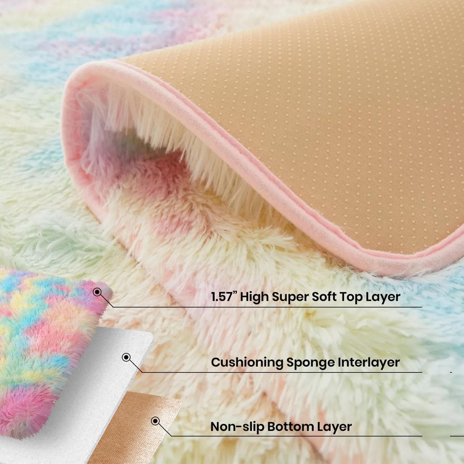 IR Imperial Rooms 8x10 Area Rug Rainbow Shag Fluffy Soft Plush Washable - Thumbnail 4