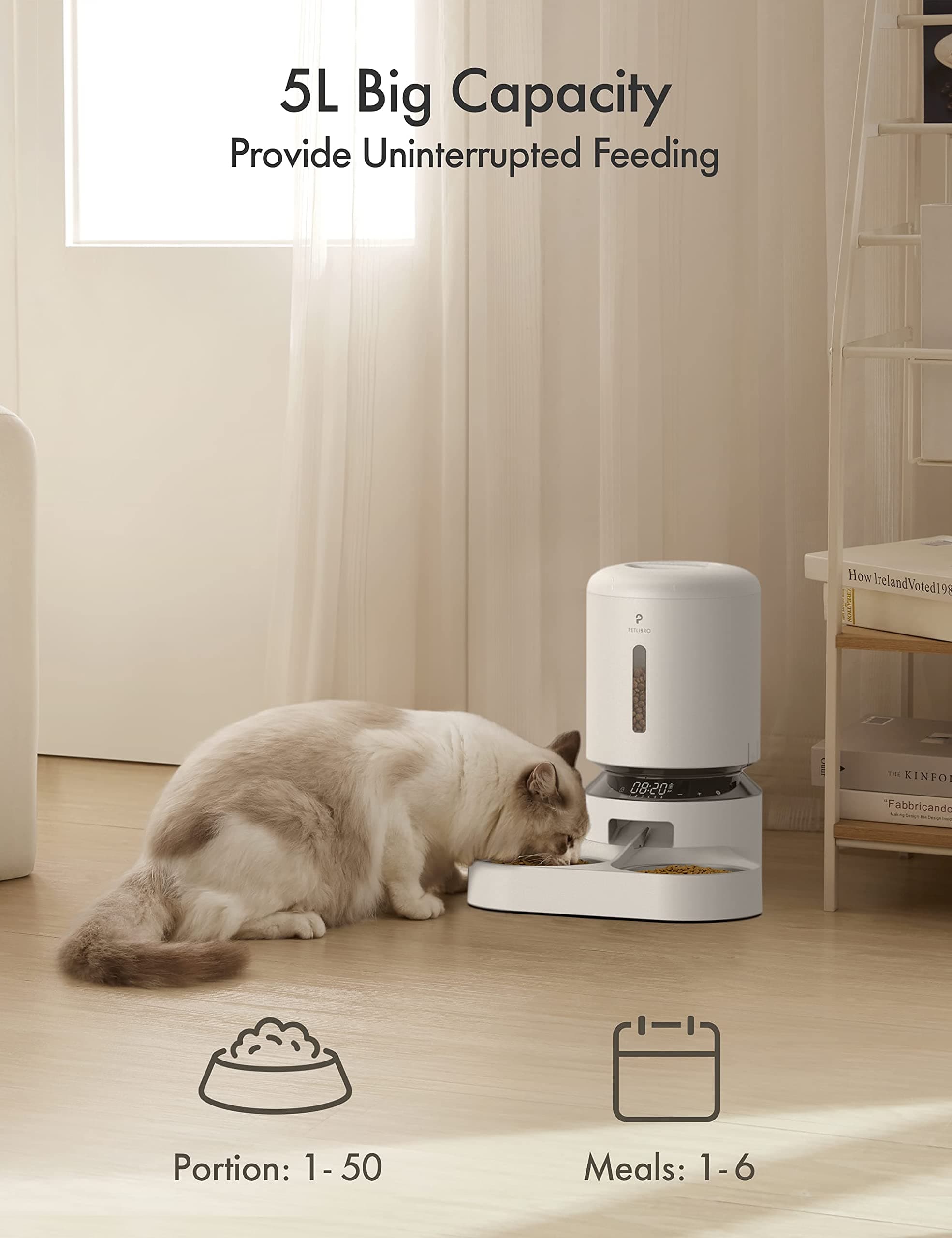 PETLIBRO PLAF103-DT 5L Automatic Pet Feeder with 2 Stainless Bowls, Dual Tray - Thumbnail 4
