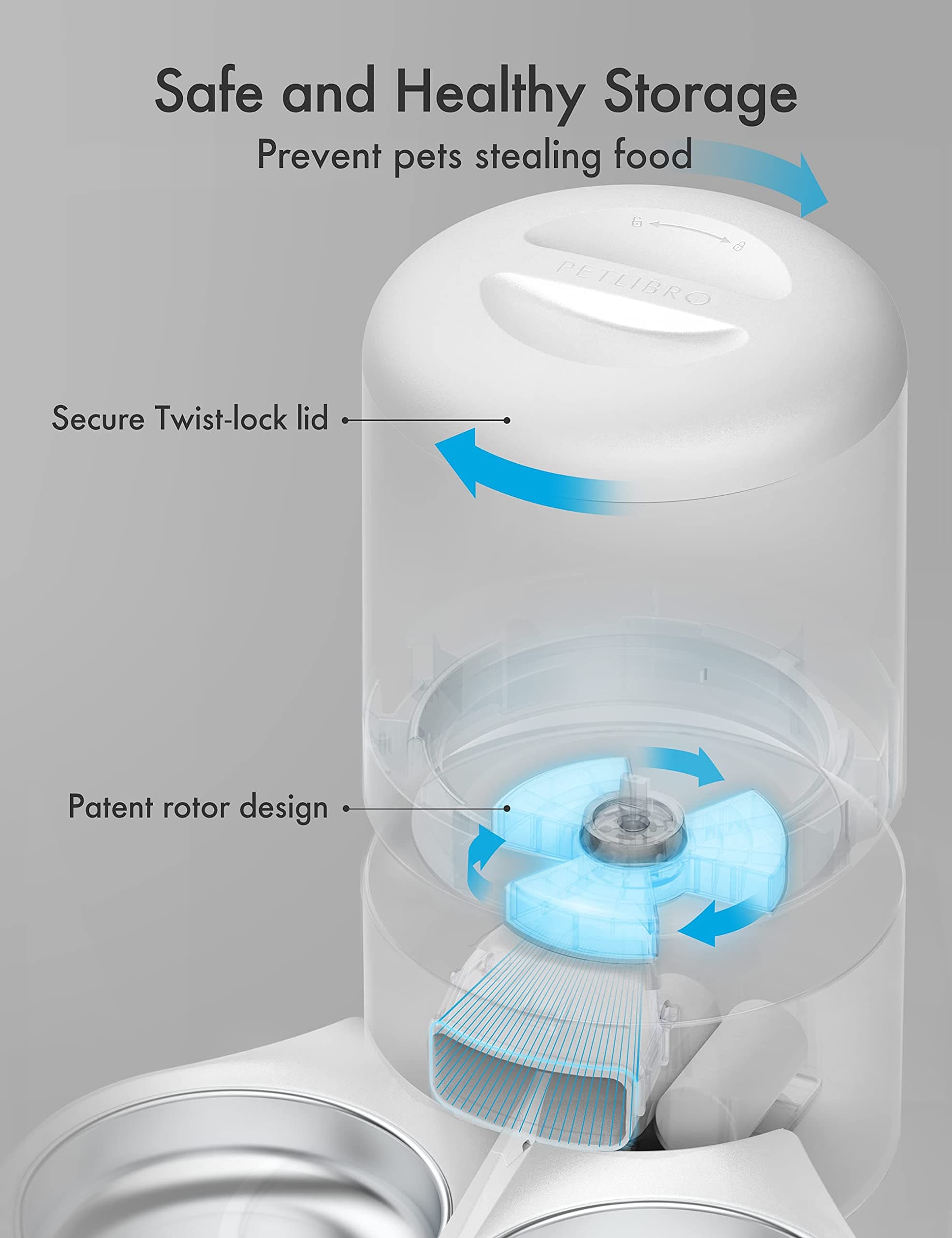 PETLIBRO PLAF103-DT 5L Automatic Pet Feeder with 2 Stainless Bowls, Dual Tray - Thumbnail 3