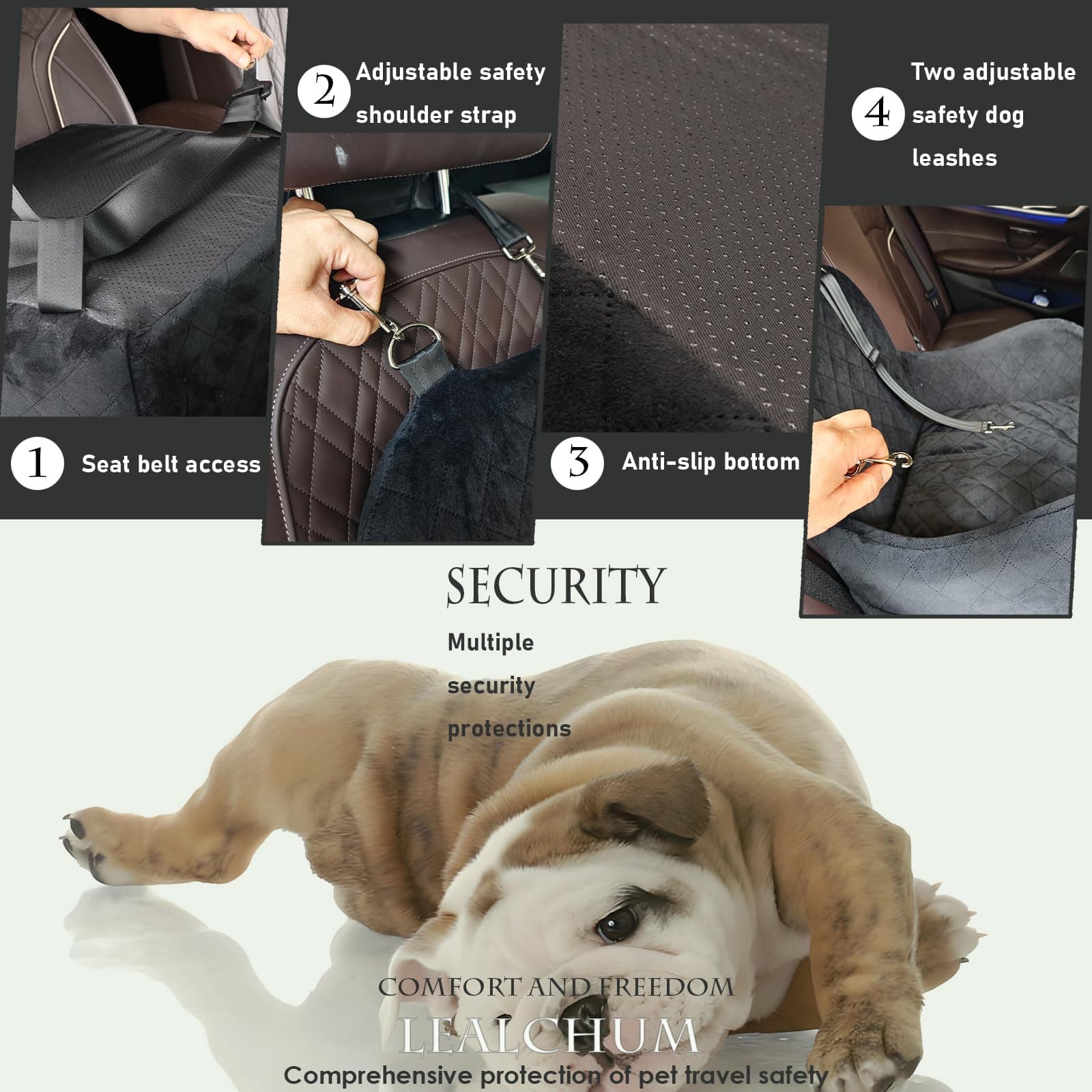 Lealchum Dog Booster Car Seat for Small/Medium Dogs 6in Memory Foam Black/Grey - Thumbnail 3